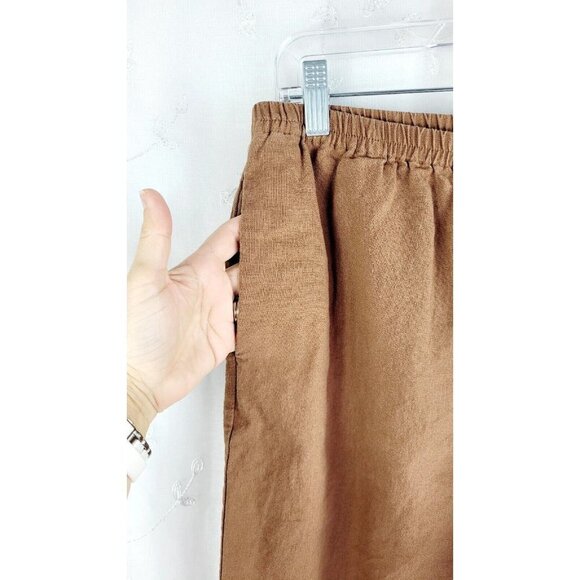Susan Graver Linen/Rayon Capri Ankle Pants Women's Brown Pockets Elastic Waist L - Picture 4 of 6